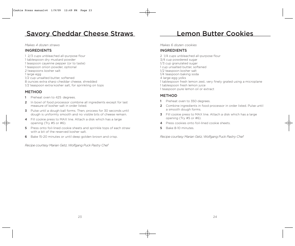 Lemon butter cookies, Savory cheddar cheese straws | Wolfgang Puck BECP0020 User Manual | Page 13 / 18