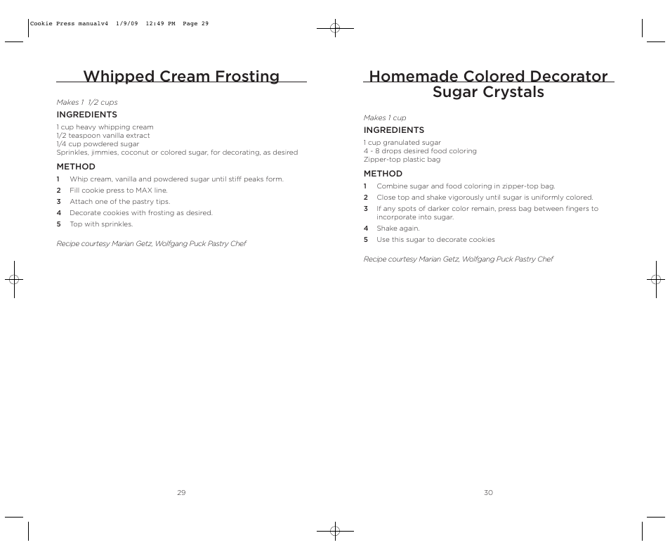 Homemade colored decorator sugar crystals, Whipped cream frosting | Wolfgang Puck BECP0020 User Manual | Page 16 / 18