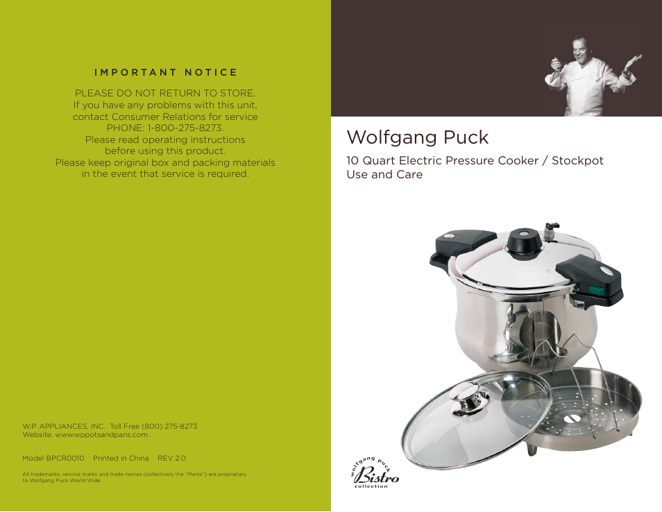 Wolfgang Puck BPCR0010 User Manual | 24 pages