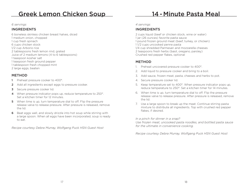 14 - minute pasta meal, Greek lemon chicken soup | Wolfgang Puck BPCR0010 User Manual | Page 10 / 24