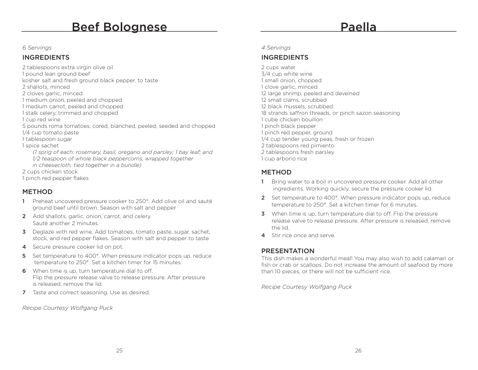 Beef bolognese, Paella | Wolfgang Puck BPCR0010 User Manual | Page 14 / 24