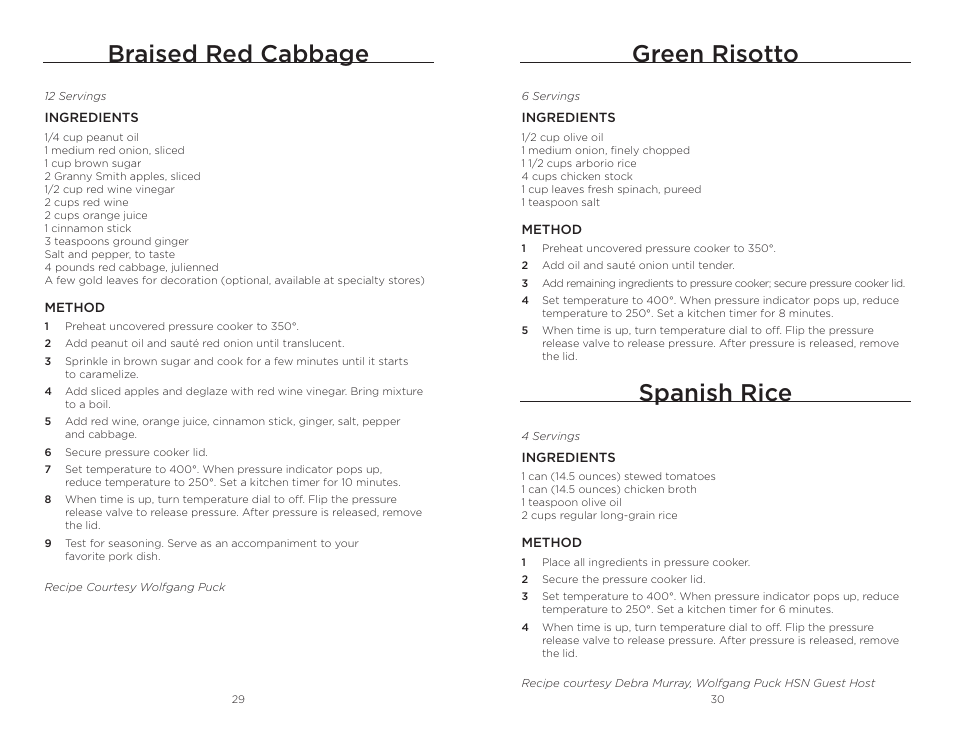 Braised red cabbage, Green risotto, Spanish rice | Wolfgang Puck BPCR0010 User Manual | Page 16 / 24