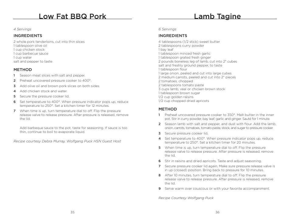 Lamb tagine, Low fat bbq pork | Wolfgang Puck BPCR0010 User Manual | Page 19 / 24
