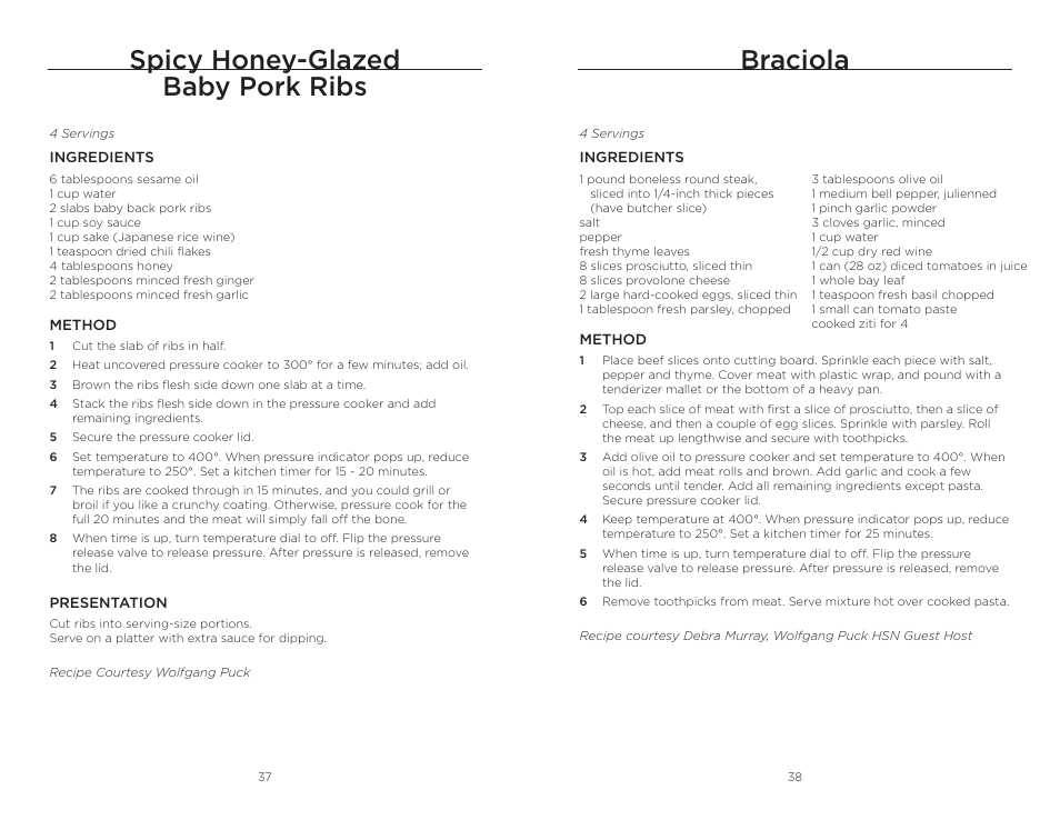 Braciola, Spicy honey-glazed baby pork ribs | Wolfgang Puck BPCR0010 User Manual | Page 20 / 24