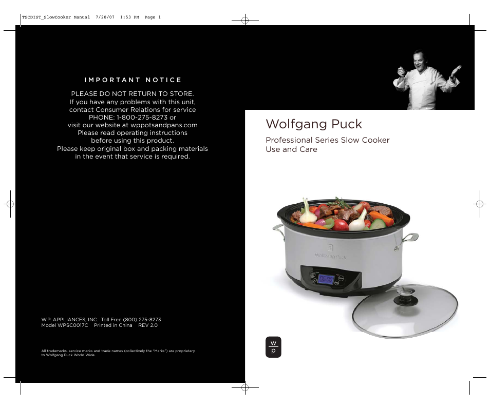 Wolfgang Puck WPSC0017C User Manual | 11 pages