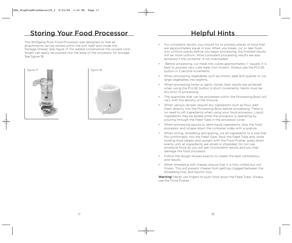 Helpful hints, Storing your food processor | Wolfgang Puck BFPR0040 User Manual | Page 10 / 27