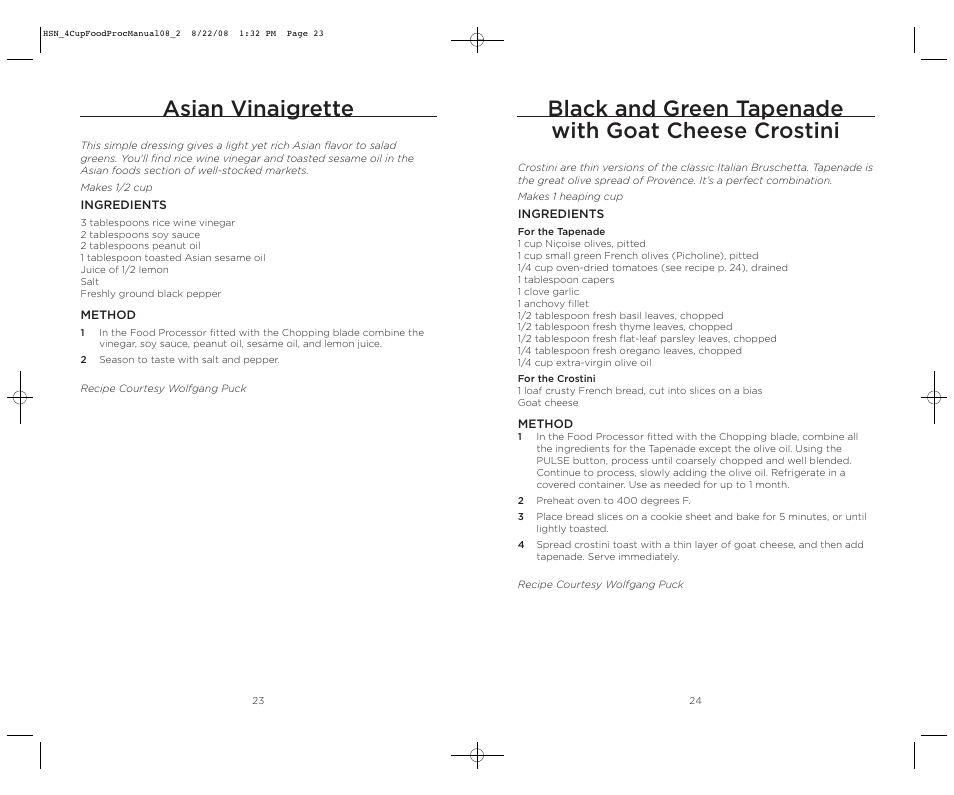 Black and green tapenade with goat cheese crostini, Asian vinaigrette | Wolfgang Puck BFPR0040 User Manual | Page 13 / 27