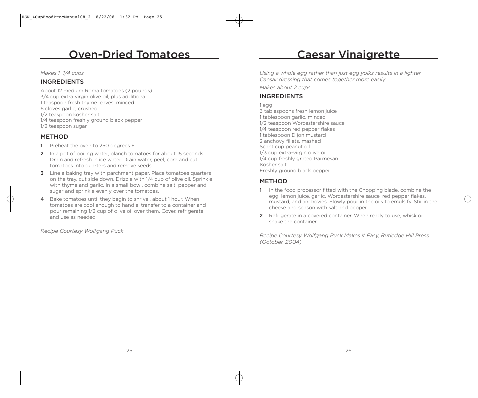 Caesar vinaigrette, Oven-dried tomatoes | Wolfgang Puck BFPR0040 User Manual | Page 14 / 27