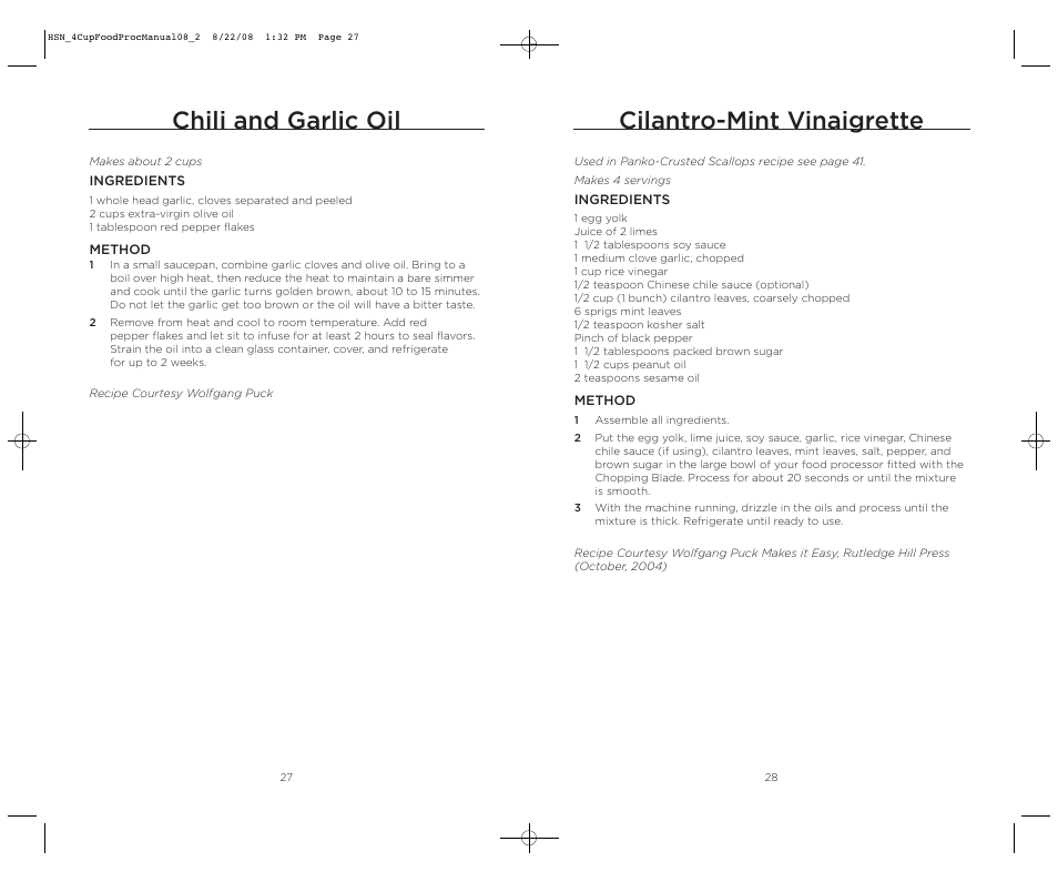 Cilantro-mint vinaigrette, Chili and garlic oil | Wolfgang Puck BFPR0040 User Manual | Page 15 / 27