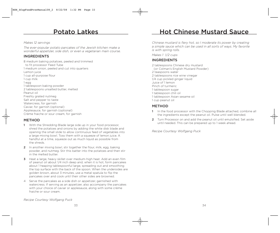 Hot chinese mustard sauce, Potato latkes | Wolfgang Puck BFPR0040 User Manual | Page 18 / 27