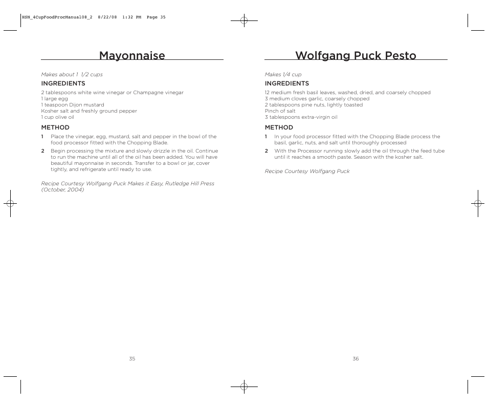 Wolfgang puck pesto, Mayonnaise | Wolfgang Puck BFPR0040 User Manual | Page 19 / 27