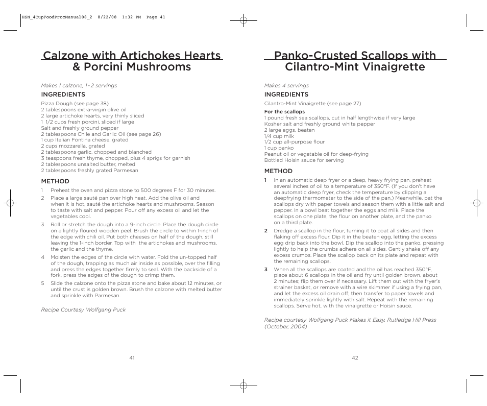 Calzone with artichokes hearts & porcini mushrooms | Wolfgang Puck BFPR0040 User Manual | Page 22 / 27