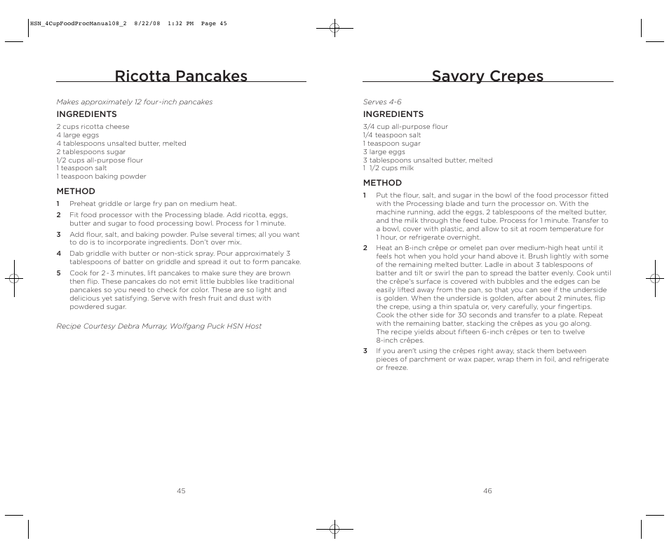 Savory crepes, Ricotta pancakes | Wolfgang Puck BFPR0040 User Manual | Page 24 / 27