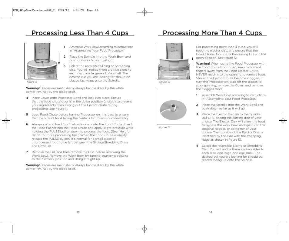 Processing more than 4 cups, Processing less than 4 cups | Wolfgang Puck BFPR0040 User Manual | Page 8 / 27