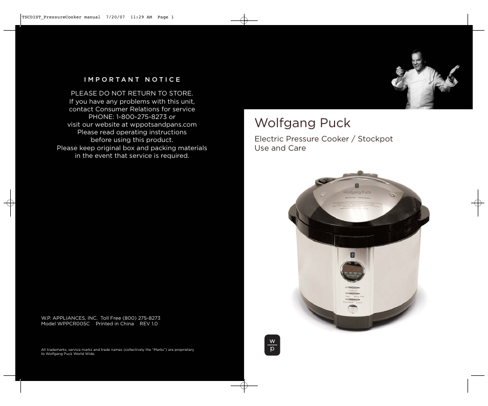 Wolfgang Puck WPPCR005C User Manual | 32 pages