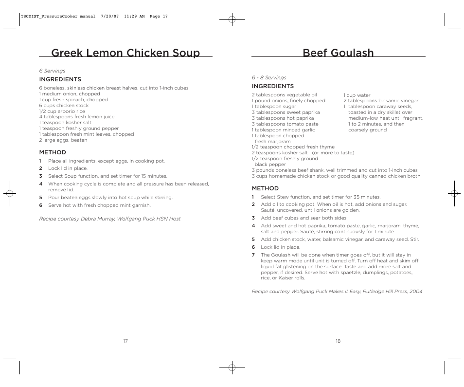 Beef goulash, Greek lemon chicken soup | Wolfgang Puck WPPCR005C User Manual | Page 10 / 32