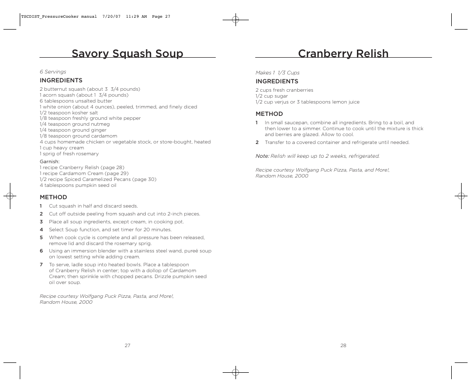 Cranberry relish, Savory squash soup | Wolfgang Puck WPPCR005C User Manual | Page 15 / 32