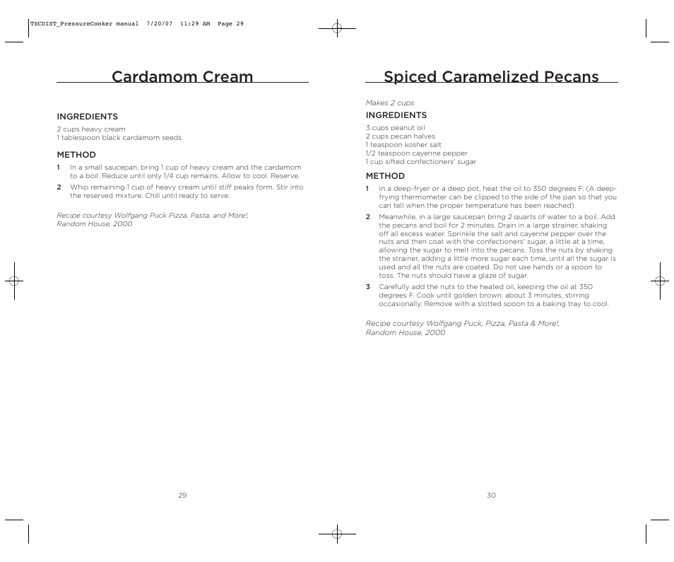 Spiced caramelized pecans, Cardamom cream | Wolfgang Puck WPPCR005C User Manual | Page 16 / 32