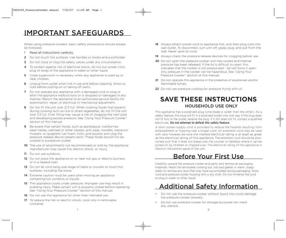 Important safeguards, Before your first use, Save these instructions | Additional safety information, Household use only | Wolfgang Puck WPPCR005C User Manual | Page 2 / 32