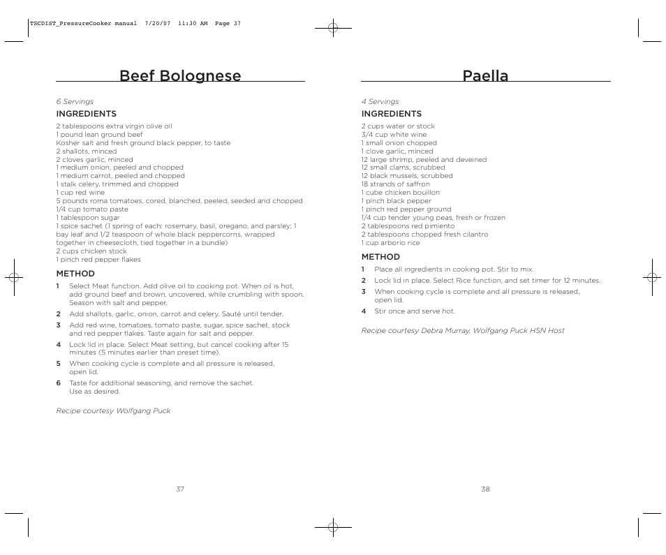 Paella, Beef bolognese | Wolfgang Puck WPPCR005C User Manual | Page 20 / 32