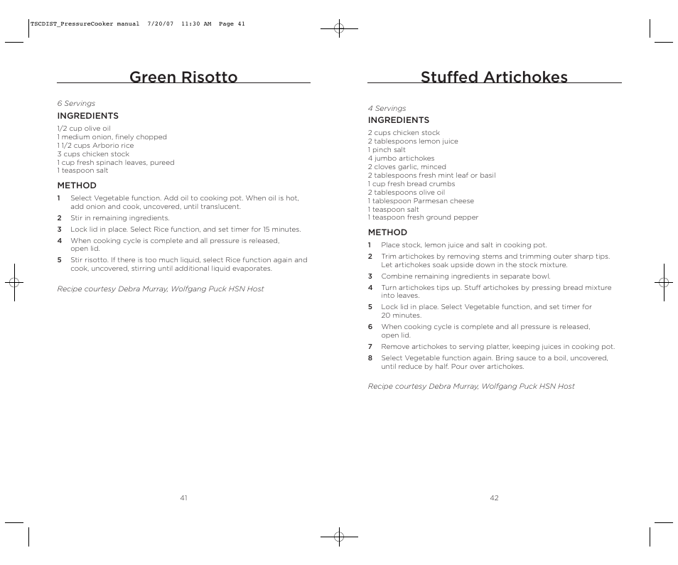 Stuffed artichokes, Green risotto | Wolfgang Puck WPPCR005C User Manual | Page 22 / 32
