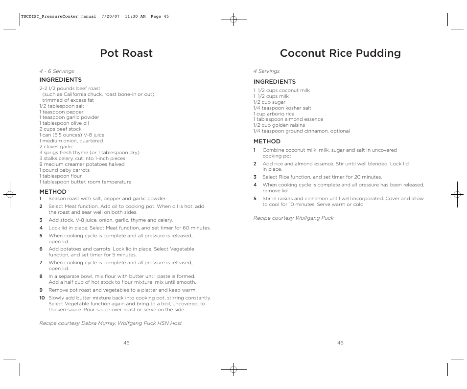 Coconut rice pudding, Pot roast | Wolfgang Puck WPPCR005C User Manual | Page 24 / 32