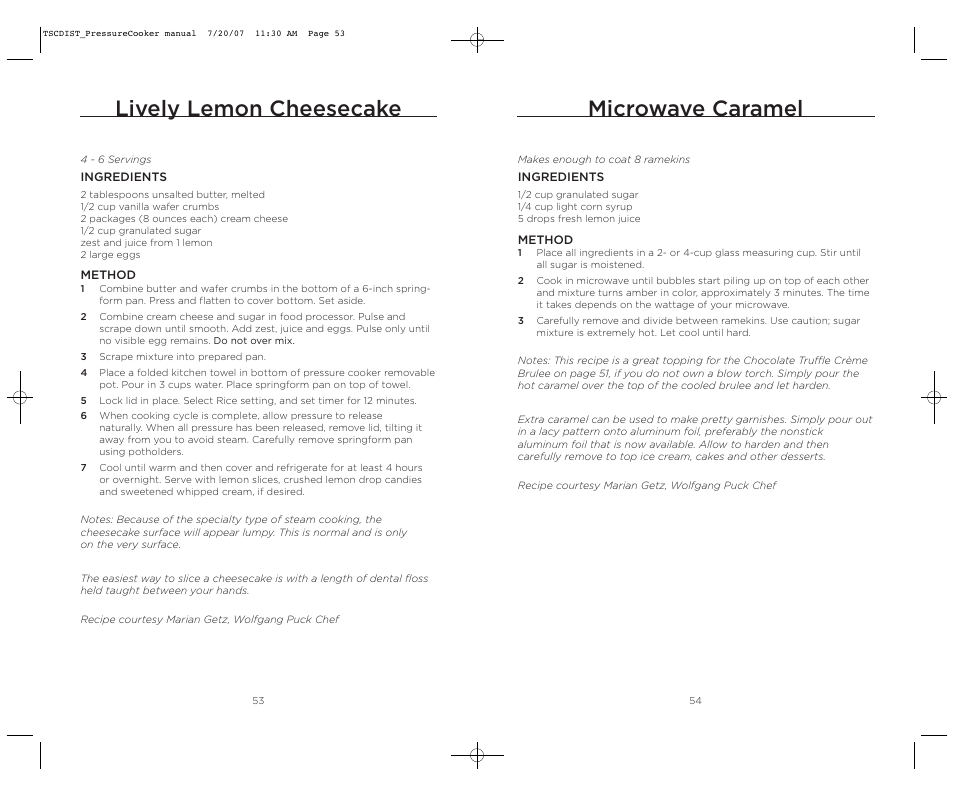 Microwave caramel, Lively lemon cheesecake | Wolfgang Puck WPPCR005C User Manual | Page 28 / 32