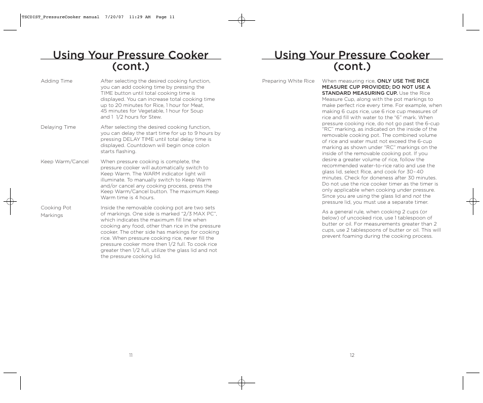 Using your pressure cooker (cont.) | Wolfgang Puck WPPCR005C User Manual | Page 7 / 32