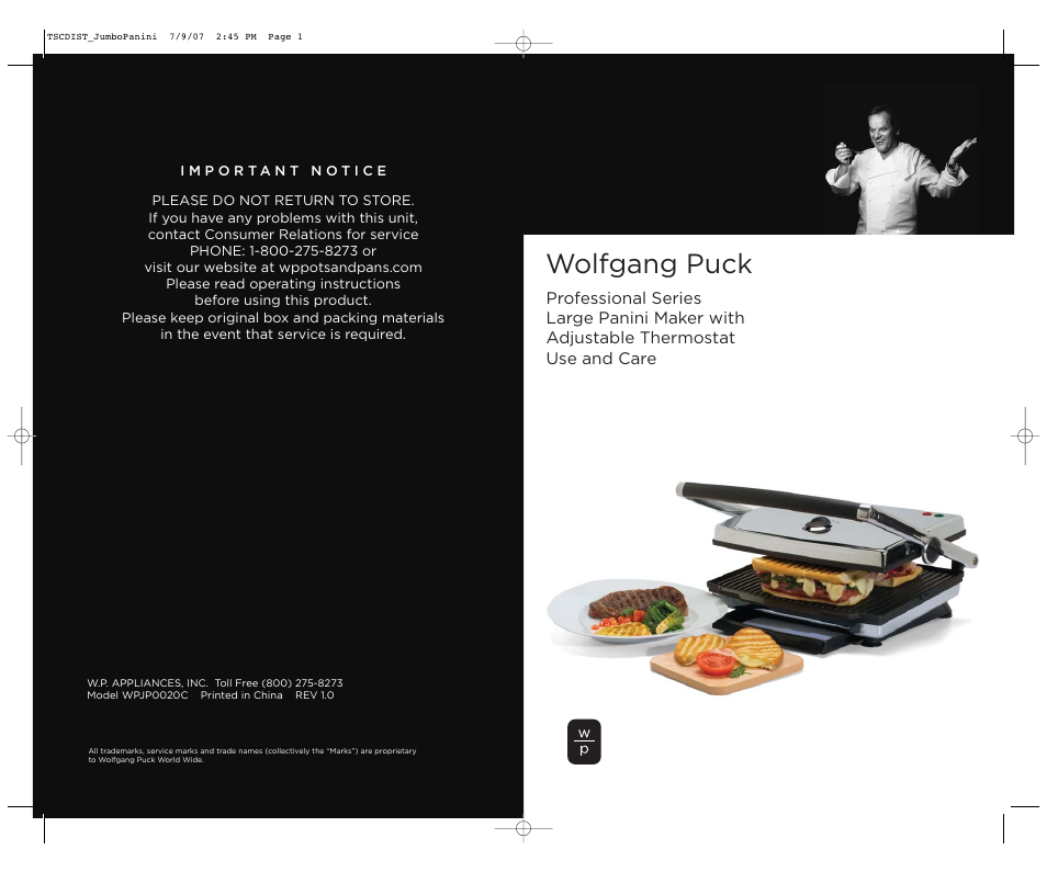Wolfgang Puck WPJP0020C User Manual | 22 pages
