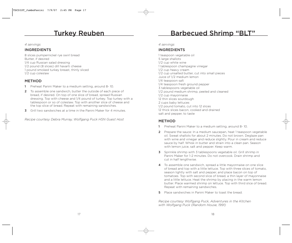 Barbecued shrimp “blt, Turkey reuben | Wolfgang Puck WPJP0020C User Manual | Page 10 / 22