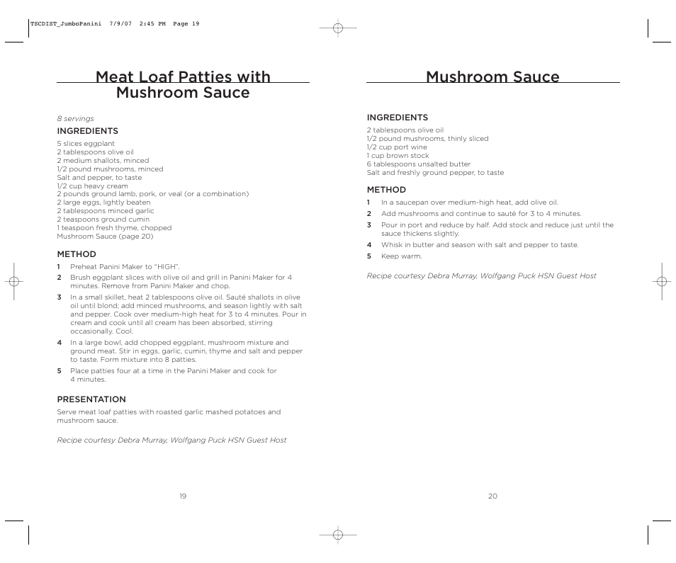 Mushroom sauce, Meat loaf patties with mushroom sauce | Wolfgang Puck WPJP0020C User Manual | Page 11 / 22