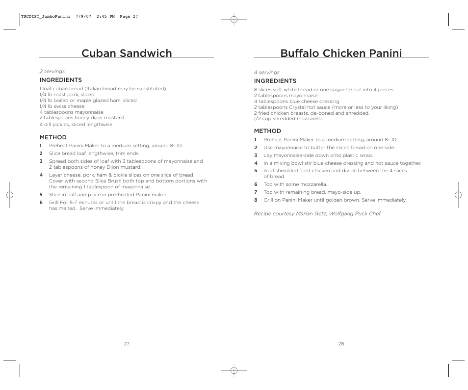 Cuban sandwich, Buffalo chicken panini | Wolfgang Puck WPJP0020C User Manual | Page 15 / 22