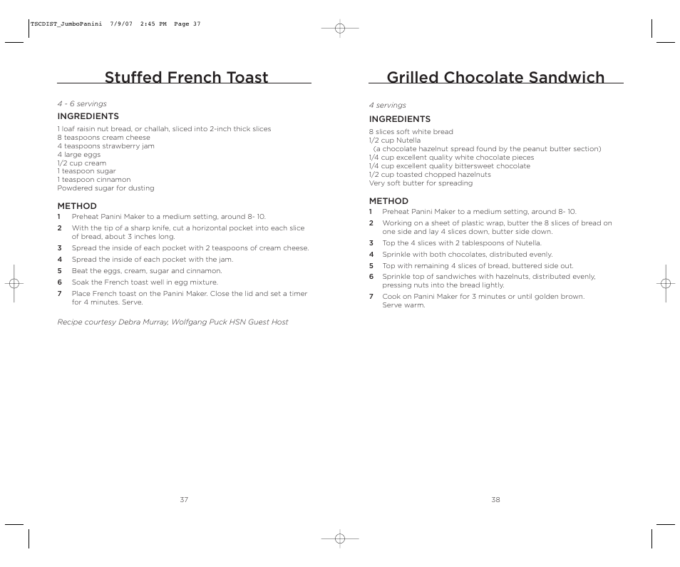 Stuffed french toast, Grilled chocolate sandwich | Wolfgang Puck WPJP0020C User Manual | Page 20 / 22