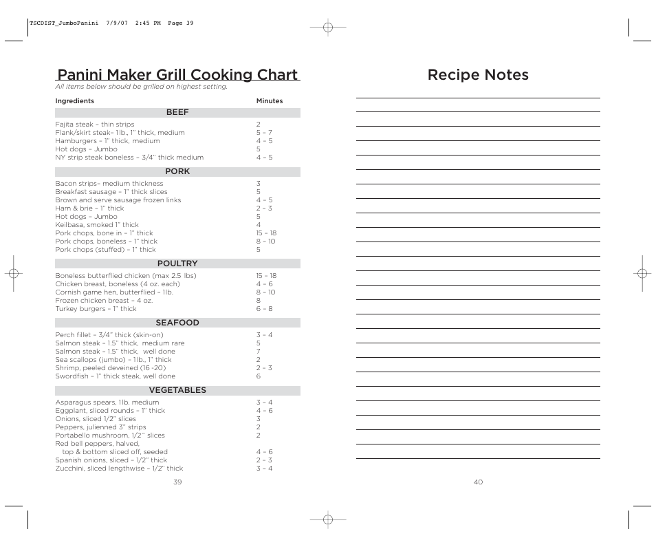 Panini maker grill cooking chart | Wolfgang Puck WPJP0020C User Manual | Page 21 / 22