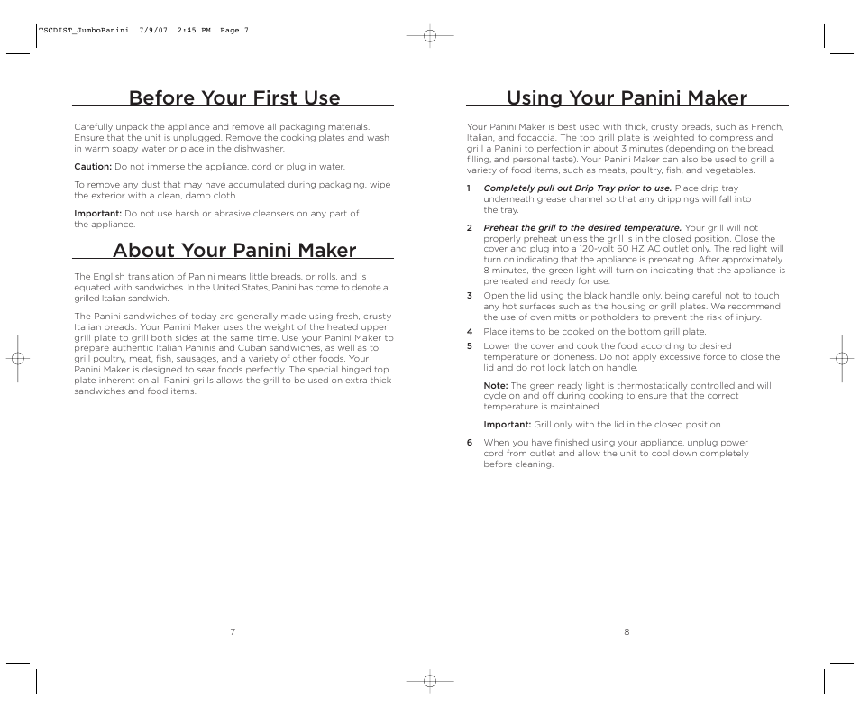 Using your panini maker, Before your first use, About your panini maker | Wolfgang Puck WPJP0020C User Manual | Page 5 / 22