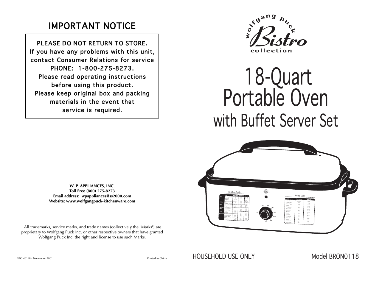 Wolfgang Puck BRON0118 User Manual | 14 pages