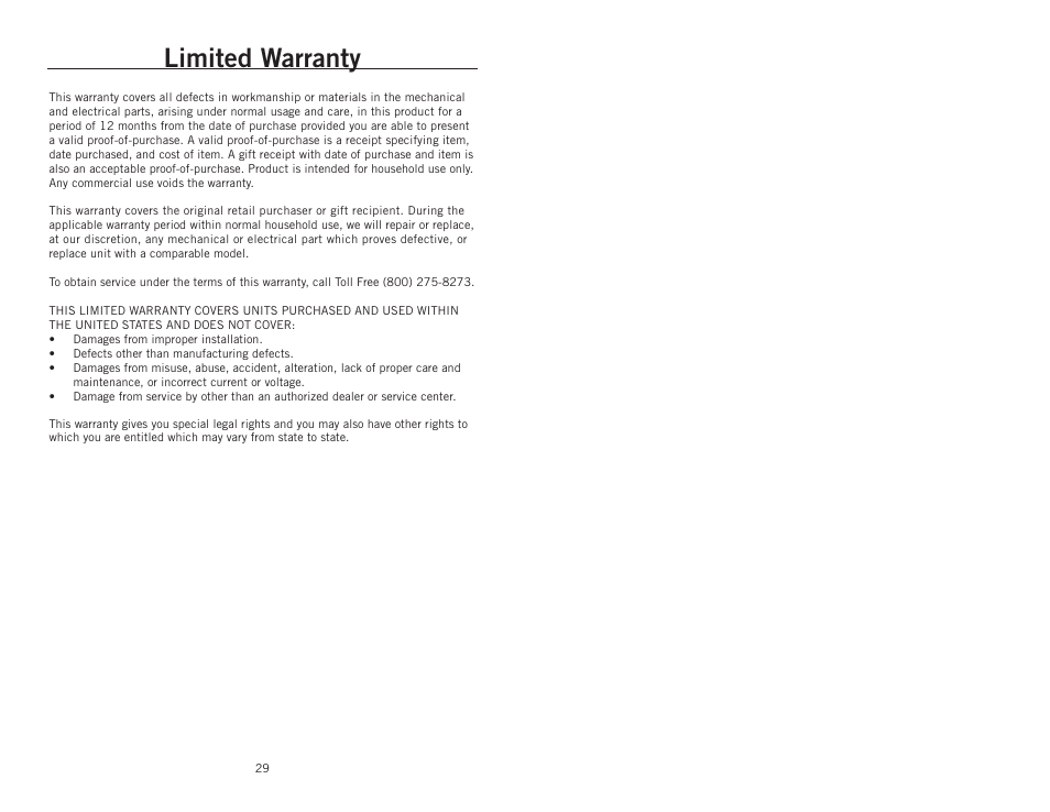 Limited warranty | Wolfgang Puck BCGL0025 User Manual | Page 16 / 16
