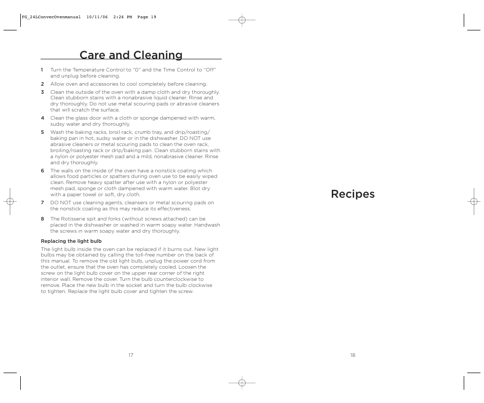 Care and cleaning, Recipes | Wolfgang Puck WPSSCO24 User Manual | Page 10 / 22