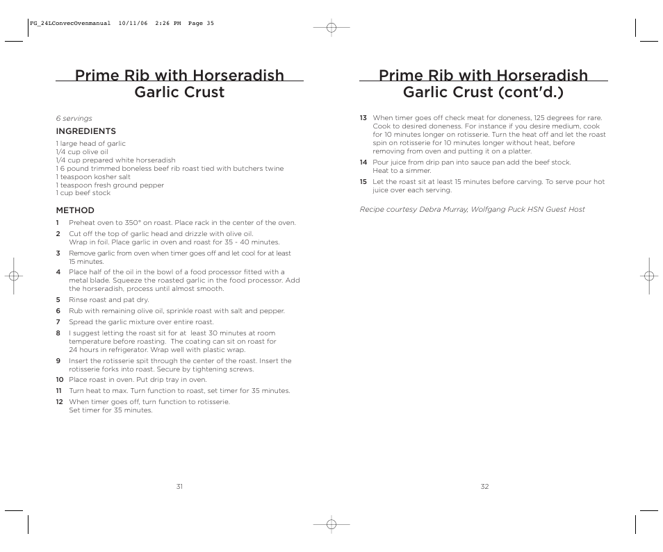 Prime rib with horseradish garlic crust (cont'd.), Prime rib with horseradish garlic crust | Wolfgang Puck WPSSCO24 User Manual | Page 18 / 22