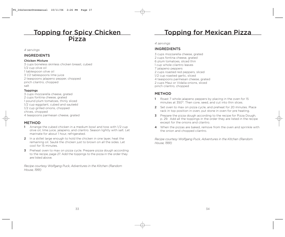 Topping for mexican pizza, Topping for spicy chicken pizza | Wolfgang Puck WPSSCO24 User Manual | Page 19 / 22