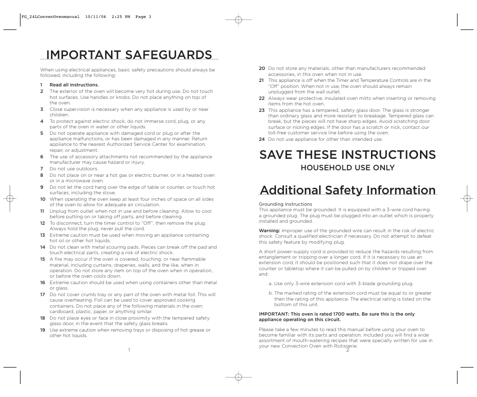 Additional safety information, Important safeguards, Save these instructions | Household use only | Wolfgang Puck WPSSCO24 User Manual | Page 2 / 22
