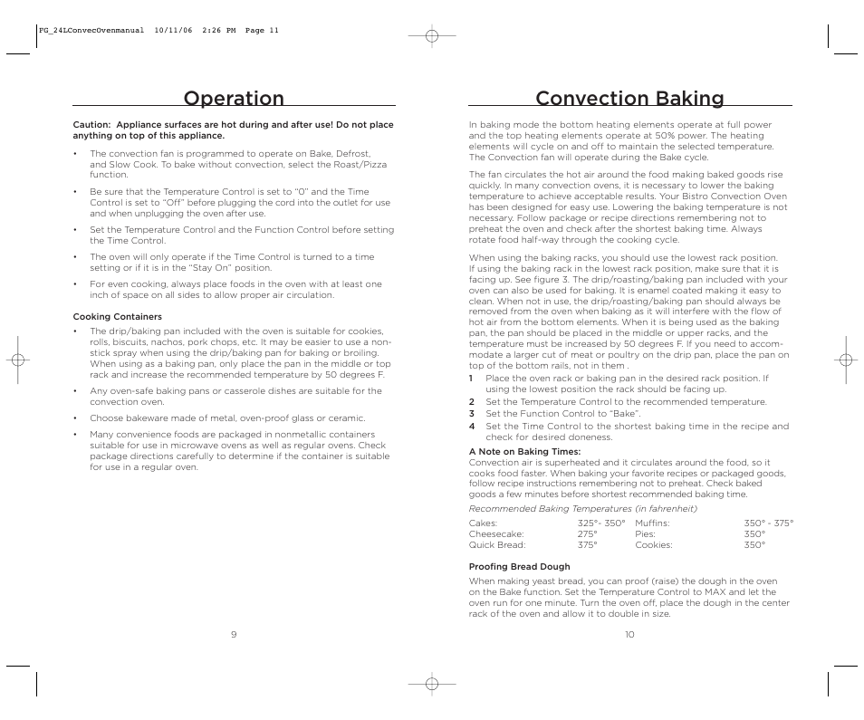 Operation, Convection baking | Wolfgang Puck WPSSCO24 User Manual | Page 6 / 22
