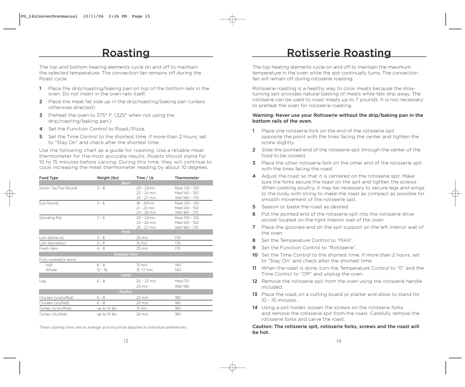 Roasting, Rotisserie roasting | Wolfgang Puck WPSSCO24 User Manual | Page 8 / 22