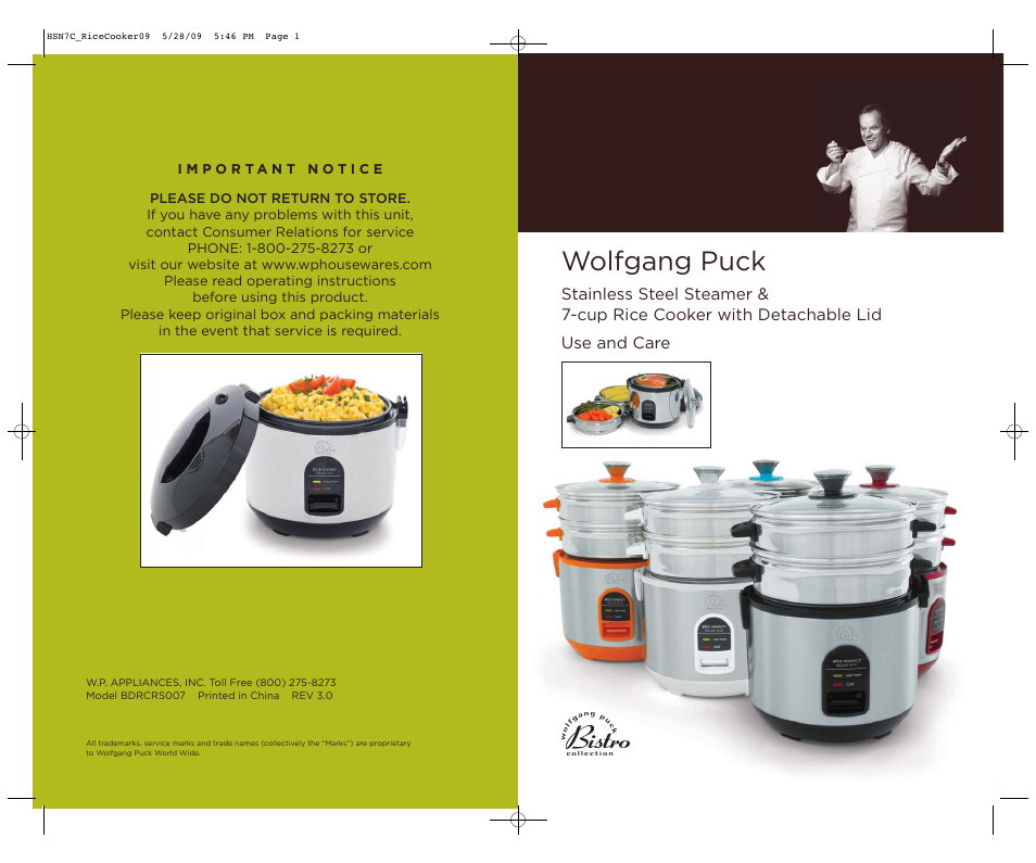 Wolfgang Puck BDRCRS007 User Manual | 38 pages