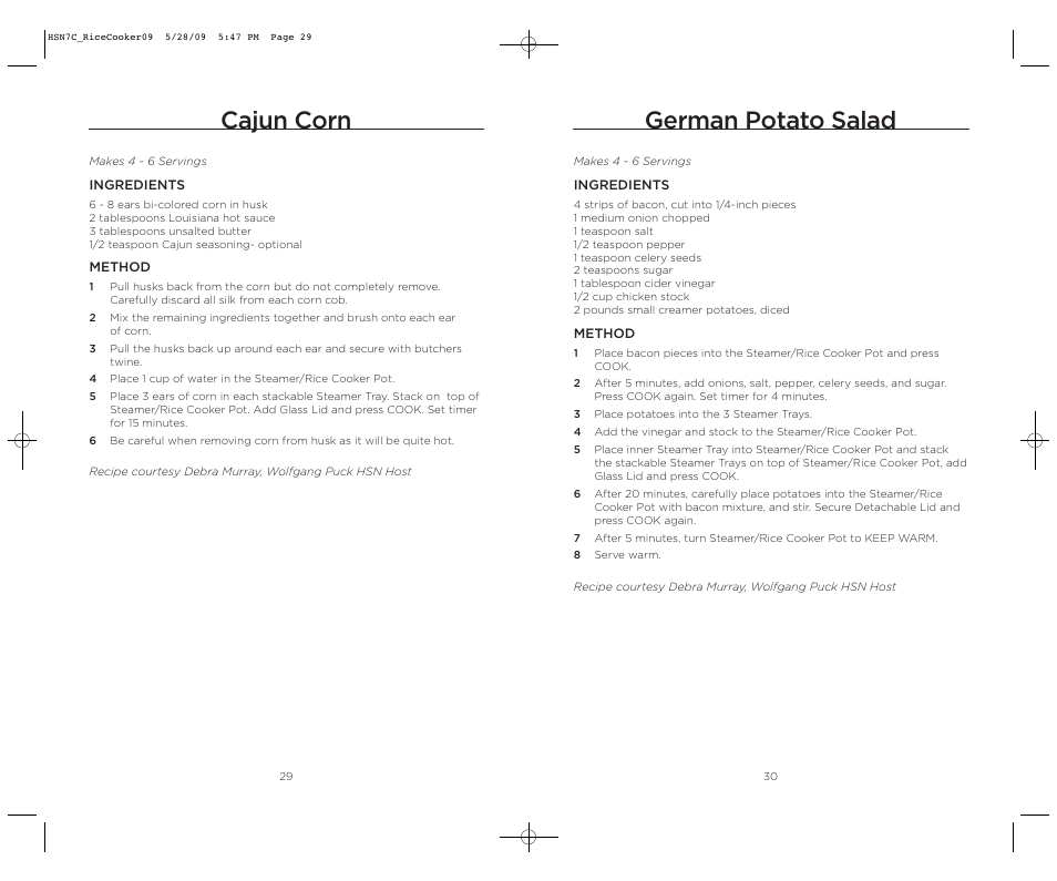 Cajun corn, German potato salad | Wolfgang Puck BDRCRS007 User Manual | Page 16 / 38