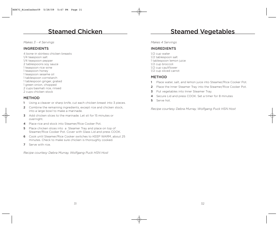 Steamed chicken, Steamed vegetables | Wolfgang Puck BDRCRS007 User Manual | Page 17 / 38