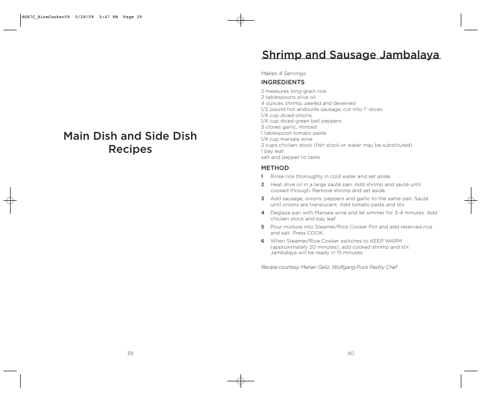 Shrimp and sausage jambalaya, Main dish and side dish recipes | Wolfgang Puck BDRCRS007 User Manual | Page 21 / 38