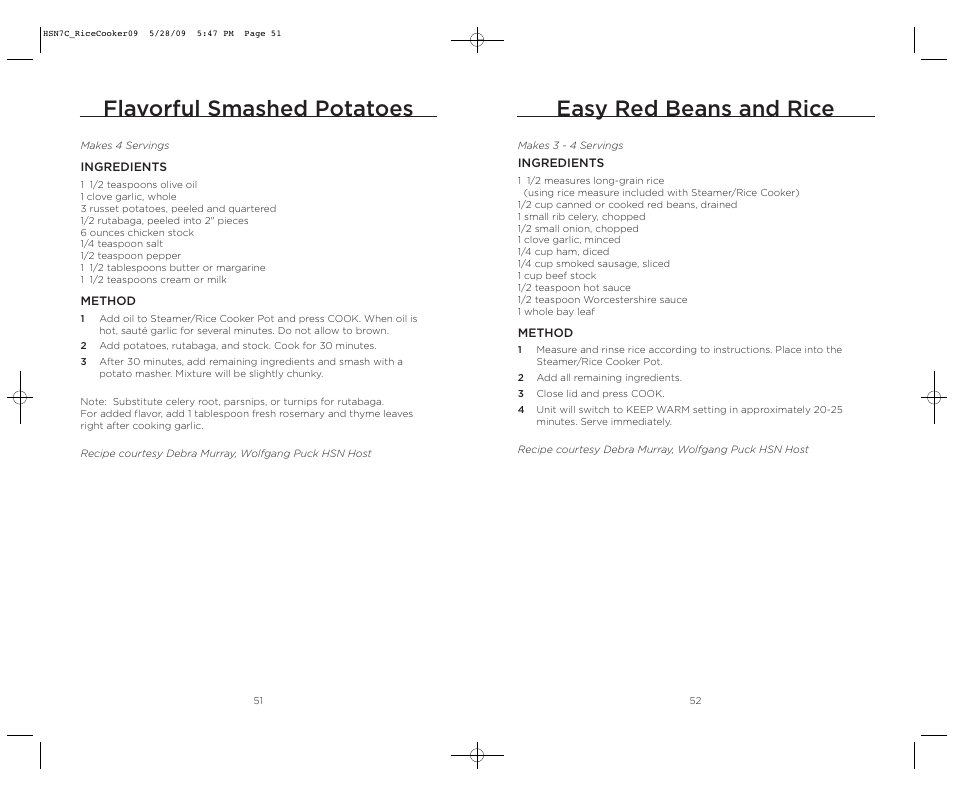 Easy red beans and rice, Flavorful smashed potatoes | Wolfgang Puck BDRCRS007 User Manual | Page 27 / 38