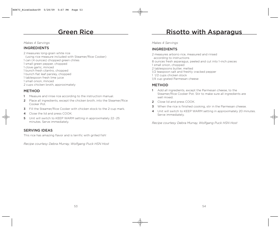 Risotto with asparagus, Green rice | Wolfgang Puck BDRCRS007 User Manual | Page 28 / 38