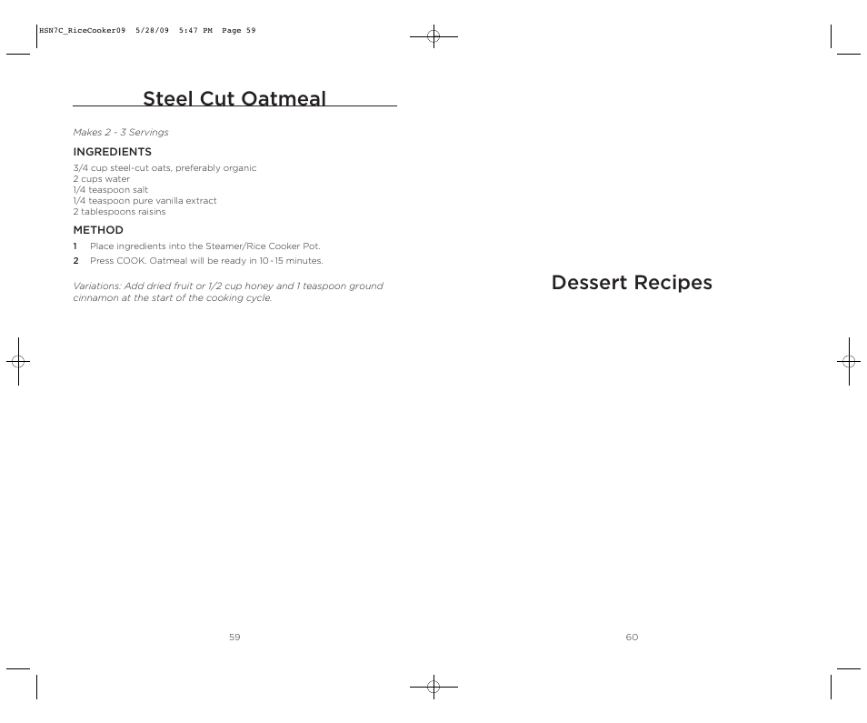 Dessert recipes, Steel cut oatmeal | Wolfgang Puck BDRCRS007 User Manual | Page 31 / 38